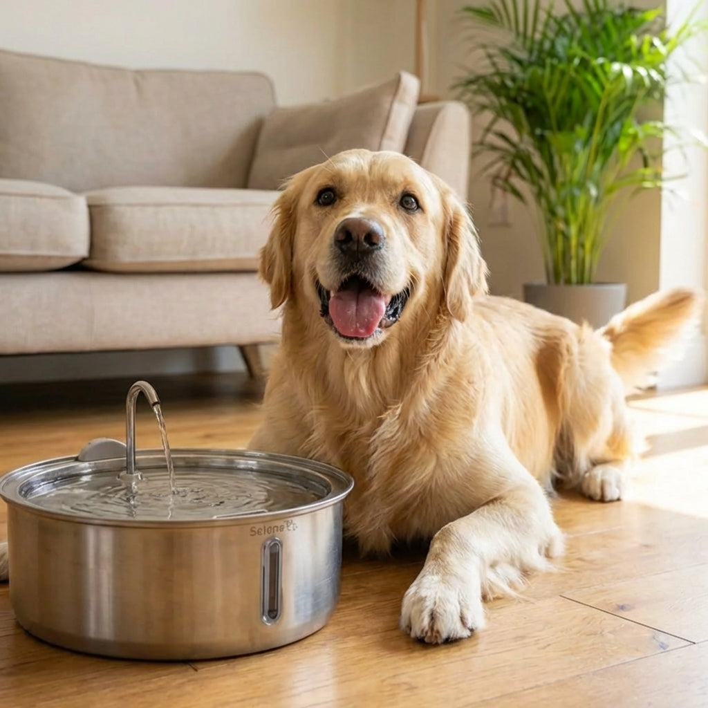 Golden Retriever près d'une fontaine Zevlo